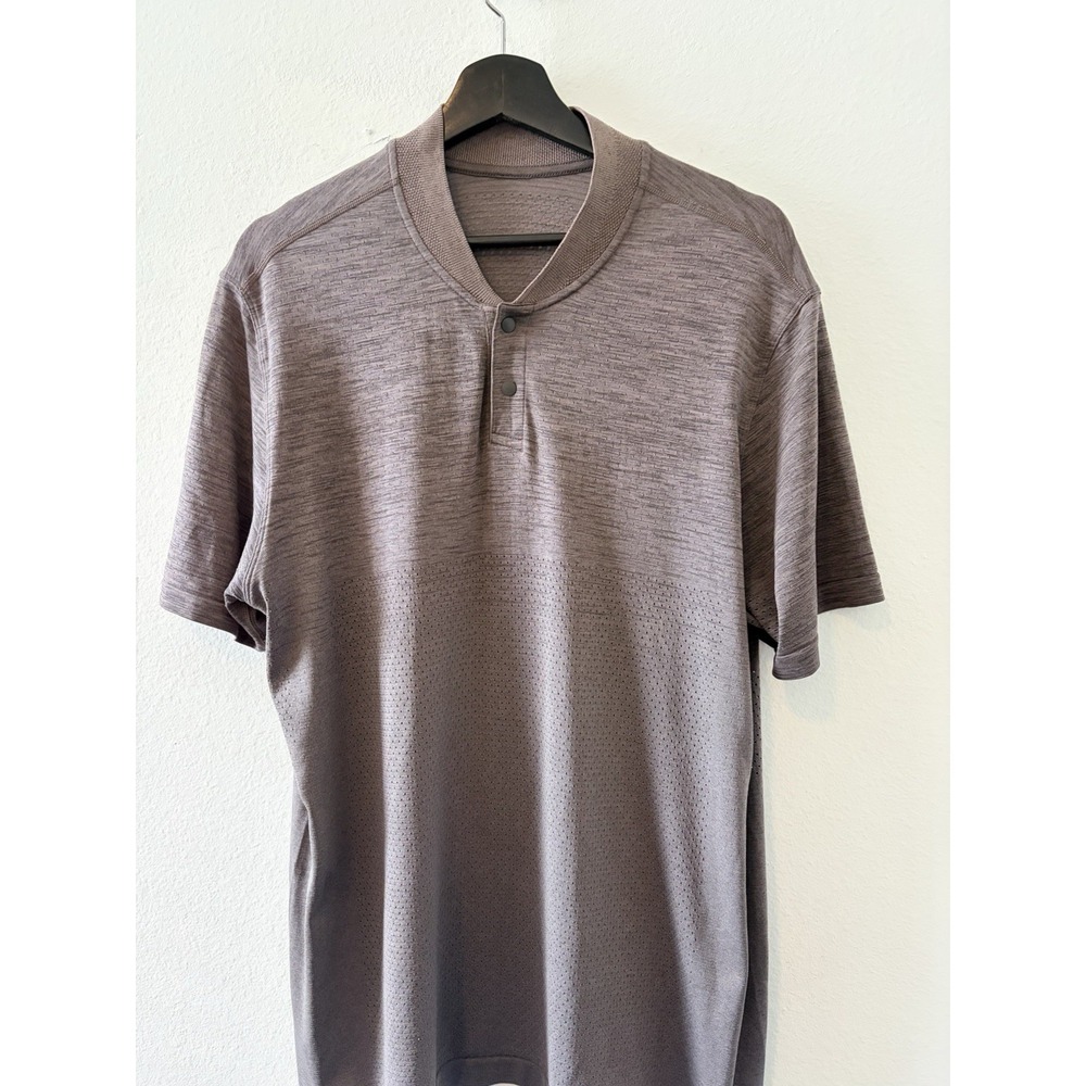Lululemon Metal Vent Tech Polo Shirt Men Size L Brown Short Sleeve Athletic Golf